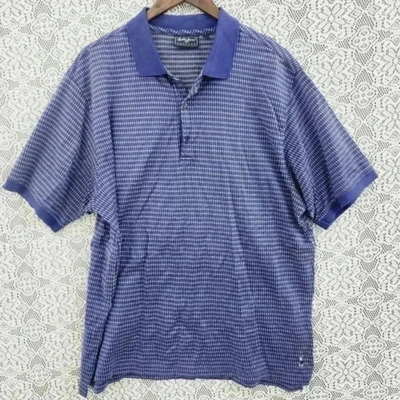 Vintage Bobby Jones Players Cotton Pattern Navy blue Polo Golf Shirt Men's L‎ - Picture 1 of 8